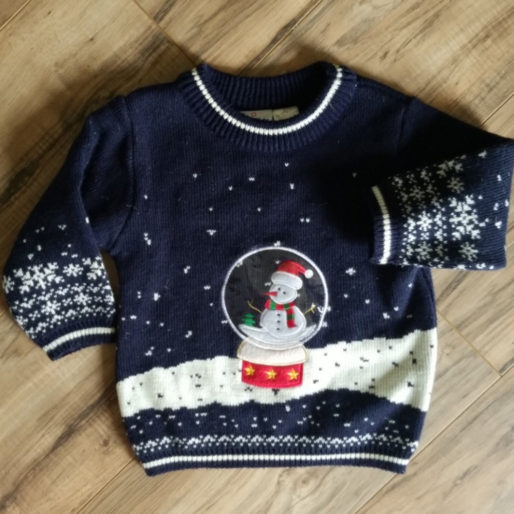 2T Snow Globe Snowman Crewneck Sweater Navy